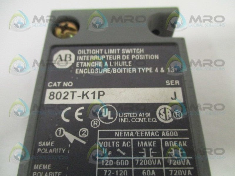 ALLEN BRADLEY 802T-K1P SER. J OILTIGHT LIMIT SWITCH (AS PICTURED)  UNMP
