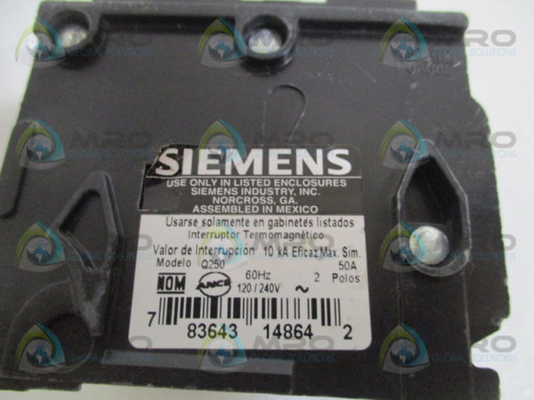 SIEMENS Q250 CIRCUIT BREAKER 50A UNMP