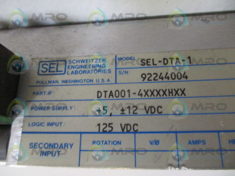 SEL SEL-DTA DTA001-4XXXXHXX DISPLAY TRANSDUCER ADAPTER RELAY UNMP