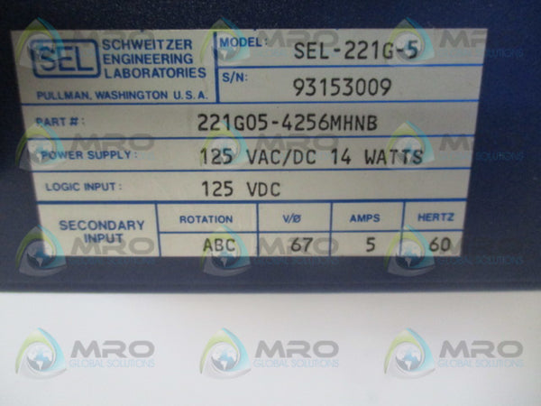 SEL SEL-221G-5 221G05-4256MHNB PHASE DISTANCE RELAY (AS PICTURED) UNMP