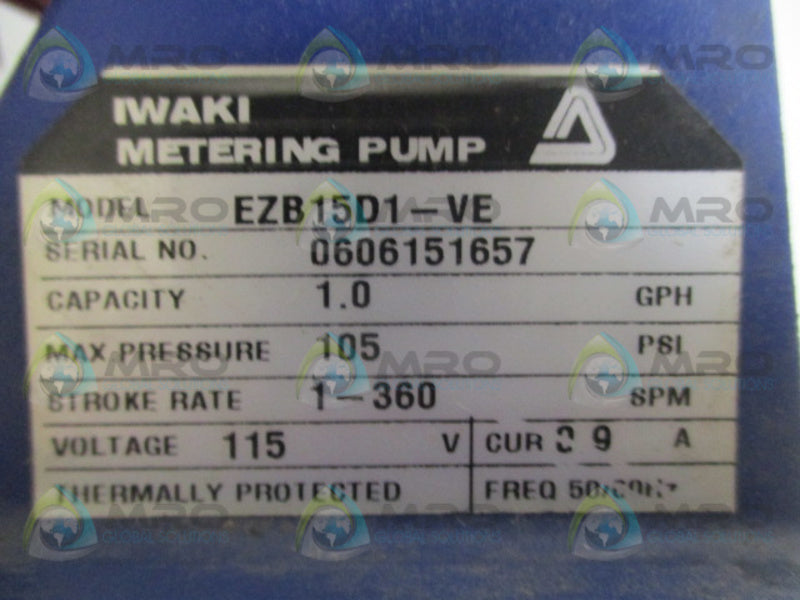 WALCHEM IWAKI EZB15D1-VE ELECTRONIC METERING PUMP UNMP