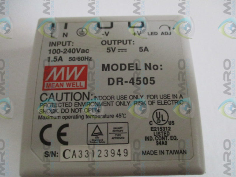 MEAN WELL DR-4505 DIN RAIL POWER SUPPLY UNMP