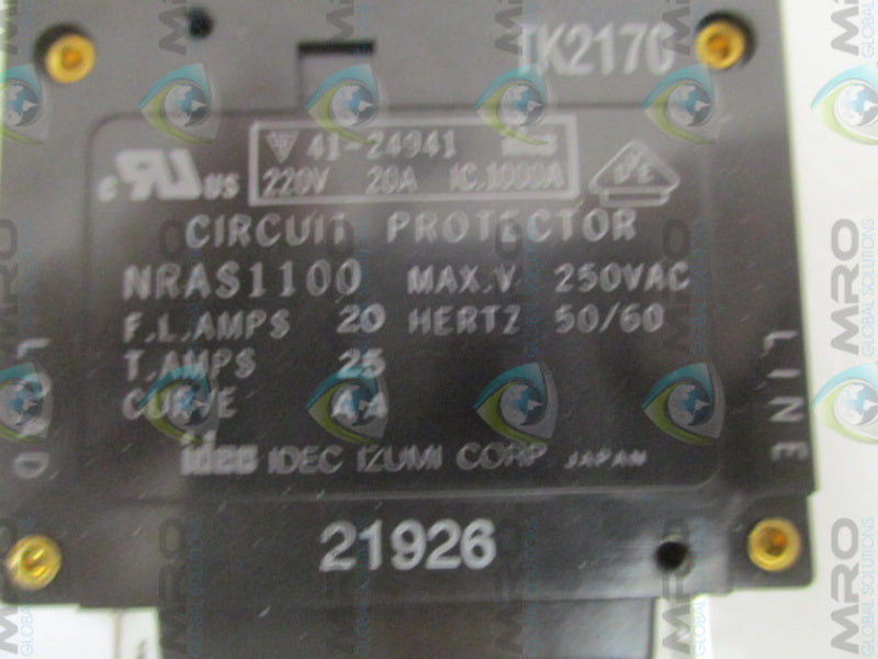 IDEC NRAS1100-20A-AA CIRCUIT PROTECTOR 20A NSMP