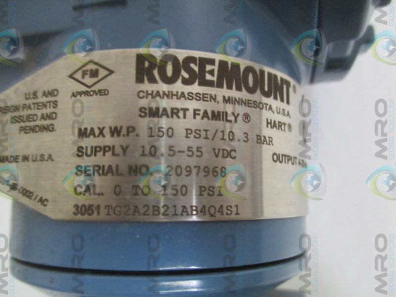 ROSEMOUNT 3051TG2A2B21AB4Q4S1 0-150 PSI NSNP
