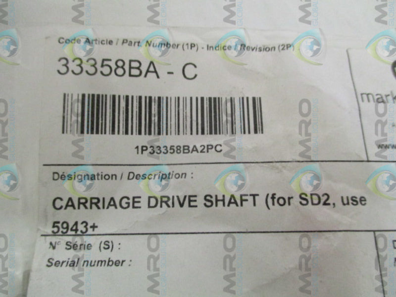 MARKEM IMAJE 33358BA-C CARRIAGE DRIVE SHAFT NSMP