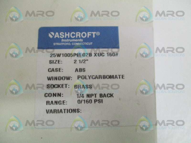 ASHCROFT 25W1005PH02BXUC-160# PRESSURE GAUGE 0-160 PSI  NSMP