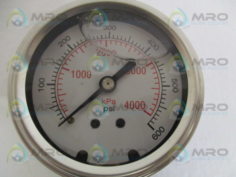 GRAINGER 5WZ75 PRESSURE GAUGE 0/600 PSI 0/4000 kPa NSMP
