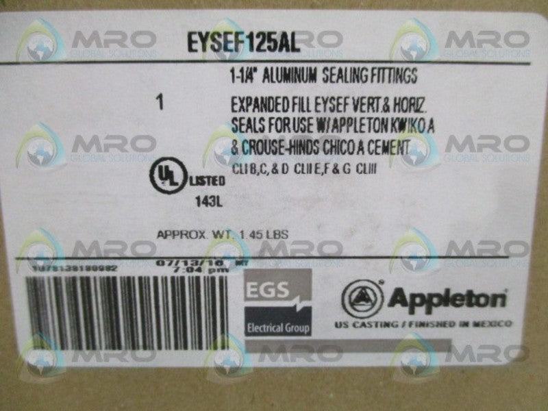APPLETON EYSEF125AL SEALING FITTINGS 1-1/4"  NSMP