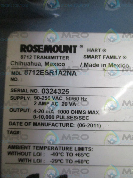 ROSEMOUNT 8712ESR1A2N2 TRANSMITTER NSNP