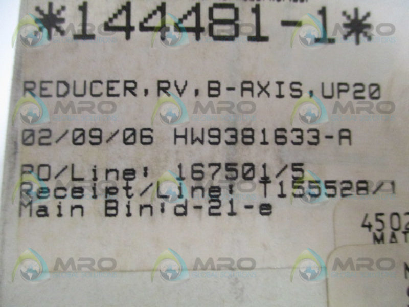 HARMONIC DRIVE HW9381633-A UP20 REDUCER B-AXIS NSMP