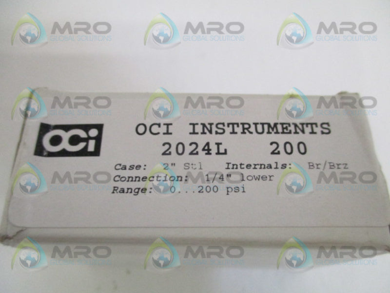 OCI INSTRUMENTS 2024L-200# PRESSURE GAUGE 0-200 PSI NSMP