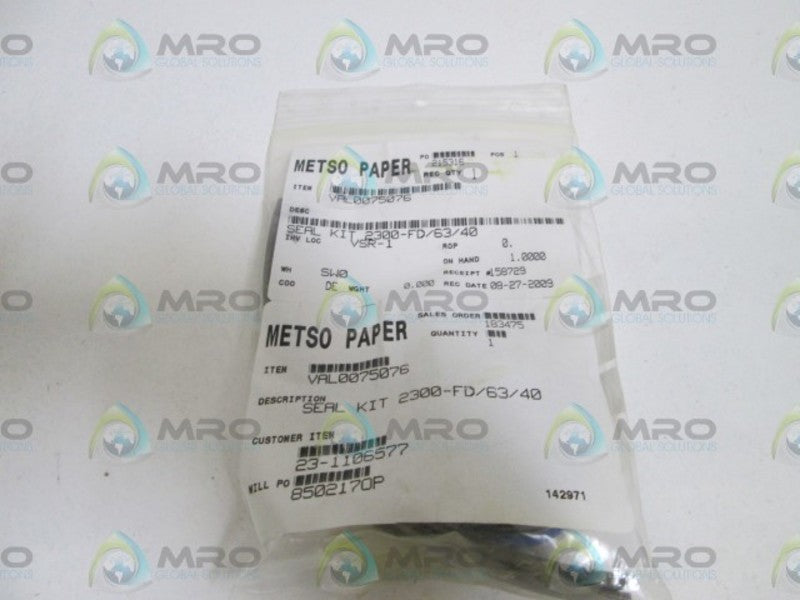 METSO PAPER SEAL KIT VAL0075076  NSNP IN BAG