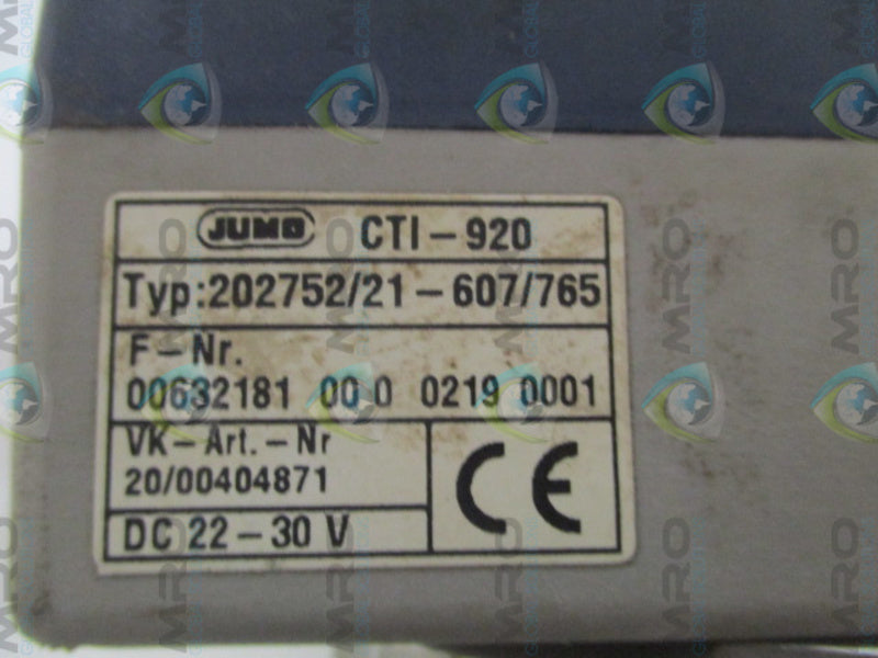 JUMO CTI-920 202752/21-607/765 TEMPERATURE TRANSMITTER UNMP