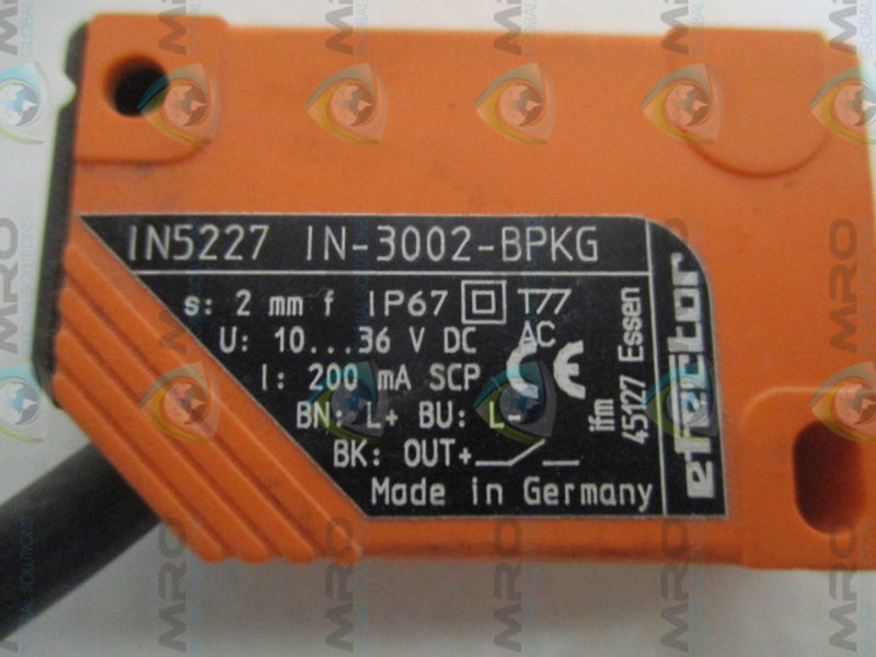 IFM EFECTOR IN5227 IN-3002-BPKG INDUCTIVE SENSOR (AS PICTURED) UNMP