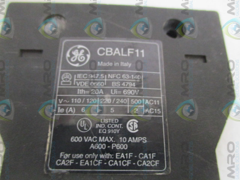 GENERAL ELECTRIC CBALF11 AUXILIARY CONTACT BLOCK UNMP