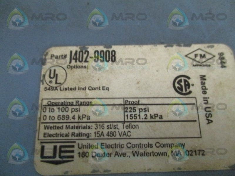 UNITED ELECTRIC J402-9908 PRESSURE SWITCH 0-100 PSI UNMP