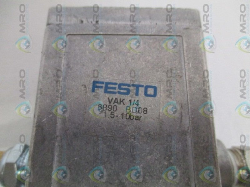 FESTO VAK1/4 VACUUM GENERATOR (AS PICTURED)  UNMP
