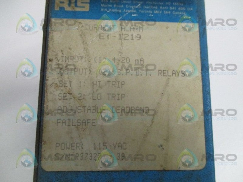 RIS ET-1219 CURRENT ALARM 4-20mA HI/LO TRIP UNMP