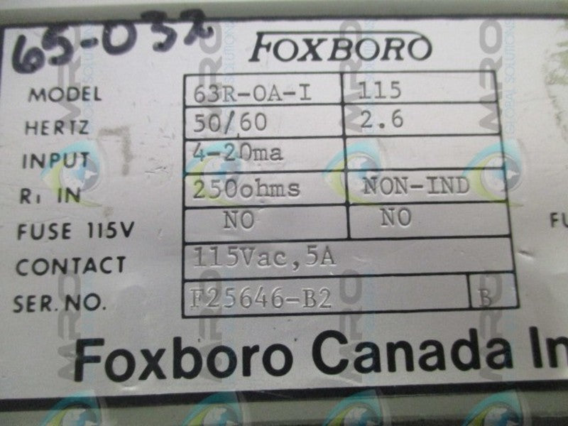 FOXBORO 63R-OA-I SAFETY RELAY UNMP