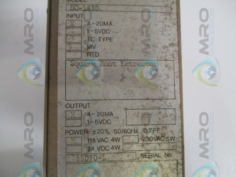 RIS SC-1330 SQUARE ROOT EXTRACTOR IN/OUT 4-20mA 115VAC UNMP