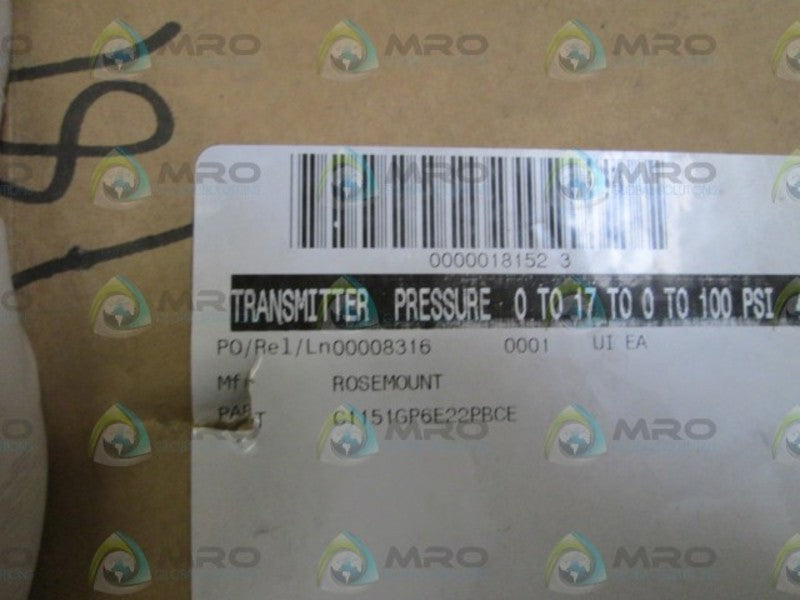 ROSEMOUNT PRESSURE TRANSMITTER C1151GP6E22PBCE NSMP