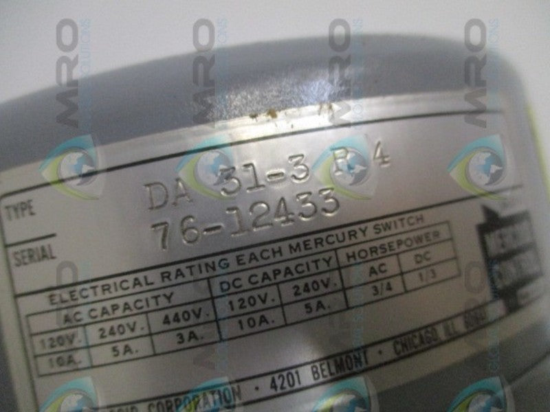 MERCOID CONTROLS DA31-3R4 PRESSURE SWITCH  UNMP