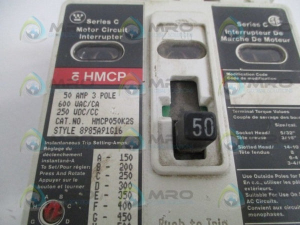 WESTINGHOUSE HMCP050K2S CIRCUIT BREAKER 50A UNMP