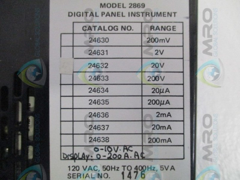 SIMPSON 2869 DIGITAL PANEL INSTRUMENT 0-200 AAC UNMP
