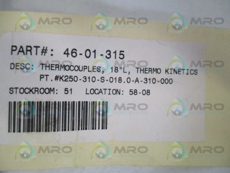 KINETICS K250-310-S-018.0-A-310-000 THERMOCOUPLE 18" NSNP