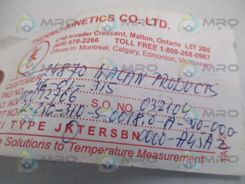 KINETICS K-250-310-5-0018.0-A-310-000-0000-A4.5AZ THERMOCOUPLE NSNP