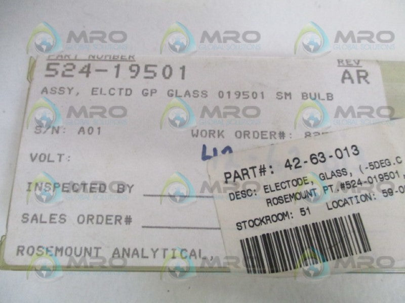 ROSEMOUNT 524-19501 GLASS ELECTRODE NSMP