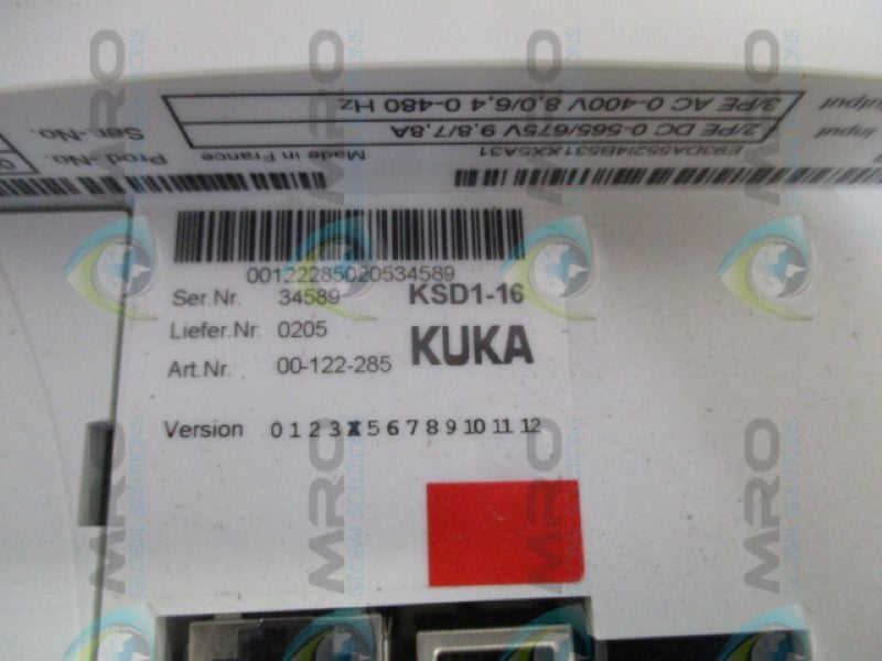 KUKA CONTROLS KSD1-16 E93DA552I4B531XX5A31 SERVO DRIVE NSMP