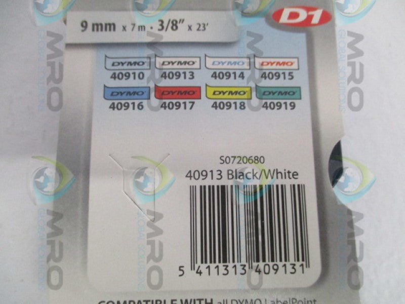 DYMO 40913 BLACK/WHITE TAPE CASSETTE 9mm  NSMP