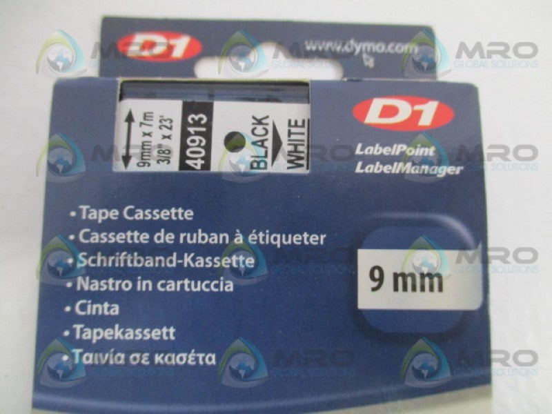 DYMO 40913 BLACK/WHITE TAPE CASSETTE 9mm  NSMP
