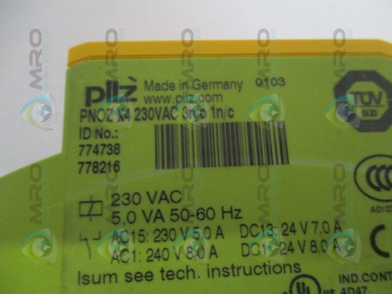 PILZ PNOZ-X4-230VAC-3N/O-1N/C SAFETY RELAY UNMP
