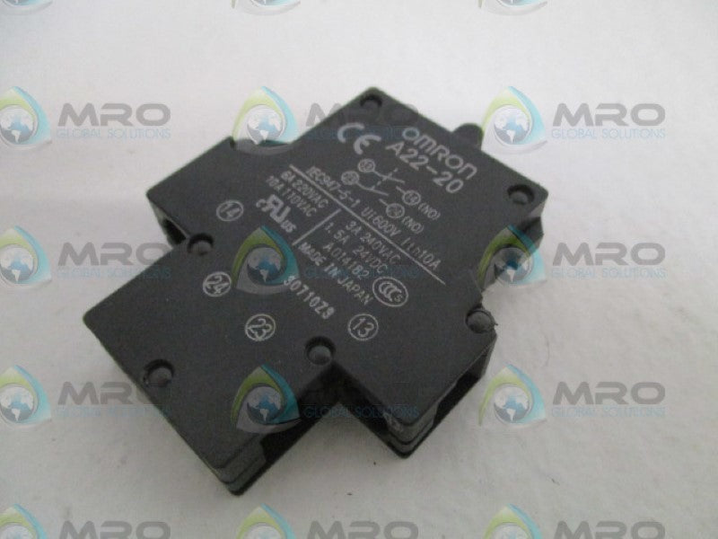 OMRON A22-20 CONTACT BLOCK UNMP