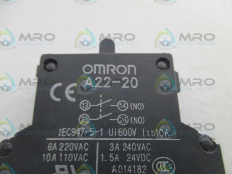 OMRON A22-20 CONTACT BLOCK UNMP