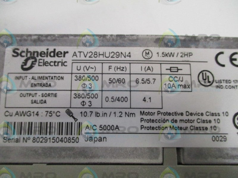 TELEMECANIQUE ALTIVAR 28 ATV28HU29N4 AC SPEED DRIVE UNMP