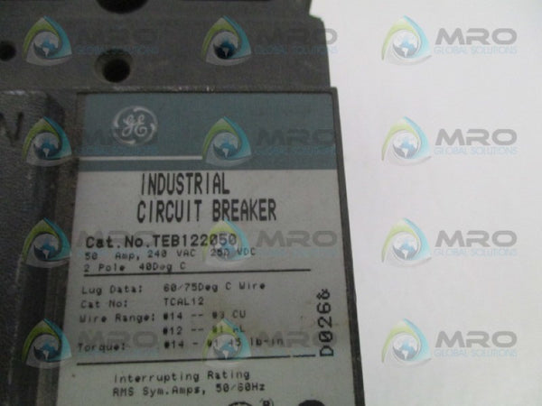 GENERAL ELECTRIC TEB122050 CIRCUIT BREAKER 50A (GREEN) UNMP