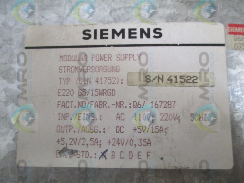 SIEMENS 6SE5951-7LD12 MODULAR POWER SUPPLY (AS PICTURED) UNMP
