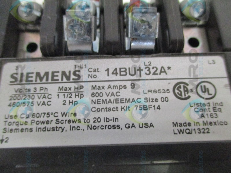 SIEMENS 14BU+32A/75D73070H/3UB8113-4BB2 STARTER(0.75-3.4A) (AS PICTURED)UNMP
