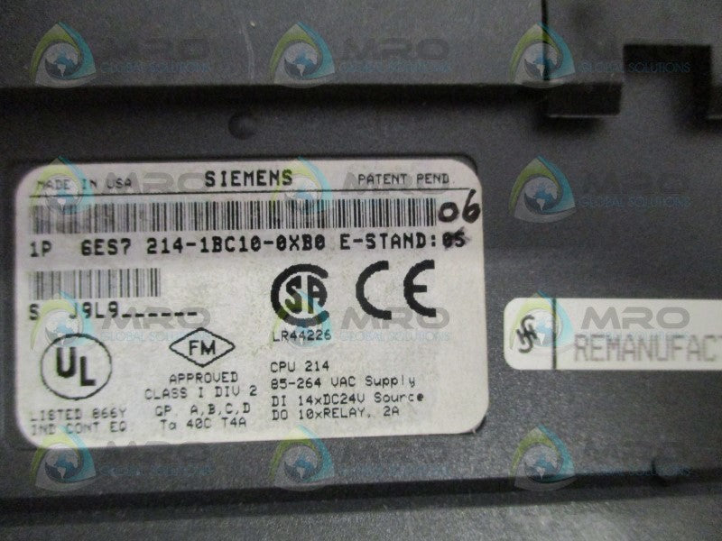 SIEMENS SIMATIC 6ES7214-1BC10-0XB0 (REMANUFACTURED) (AS PICTURED) NSNP