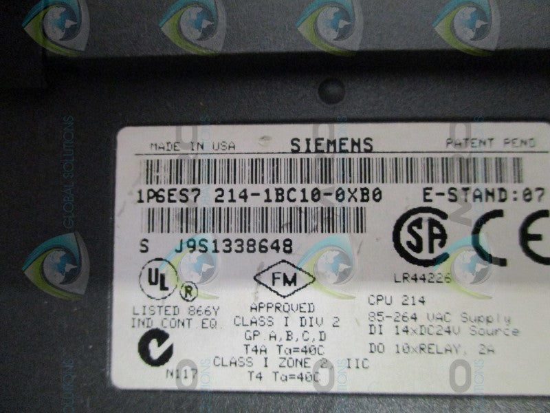 SIEMENS SIMATIC S7-200 6ES7214-1BC10-0XB0 CPU MODULE (AS PICTURED) NSNP