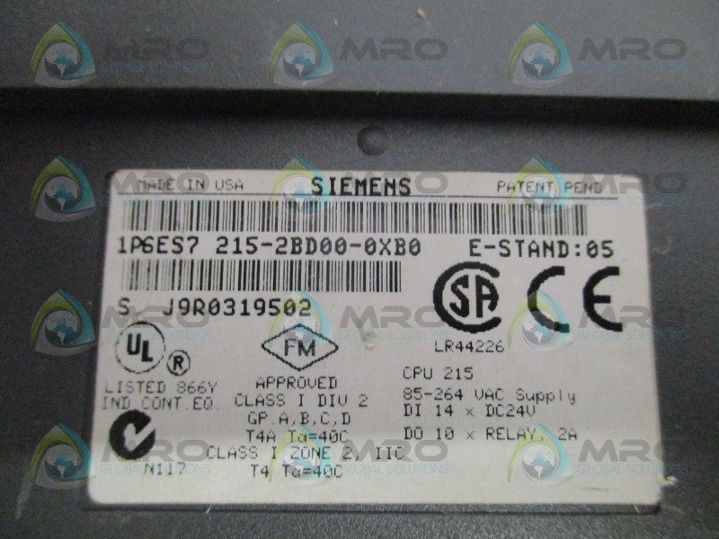 SIEMENS SIMATIC S7-200 6ES7215-2BD00-0XB0 CPU MODULE (AS PICTURED) NSNP
