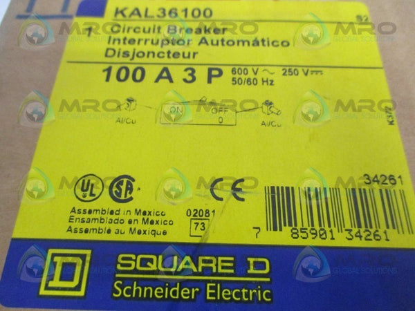 SQUARE D KAL36100 CIRCUIT BREAKER 100A NSFS