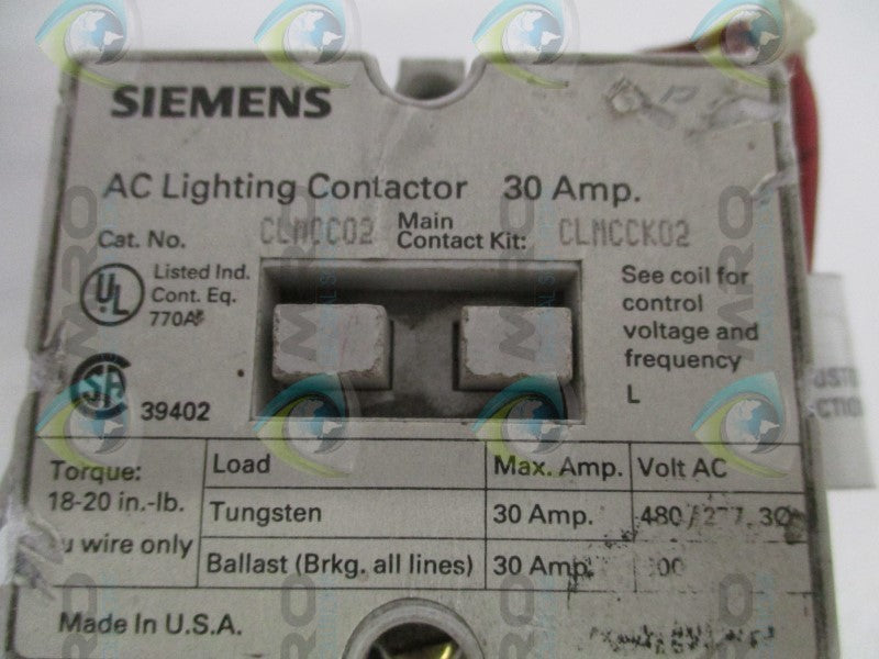 SIEMENS CLM0C02 AC LIGHTING CONTACTOR (AS PICTURED) UNMP