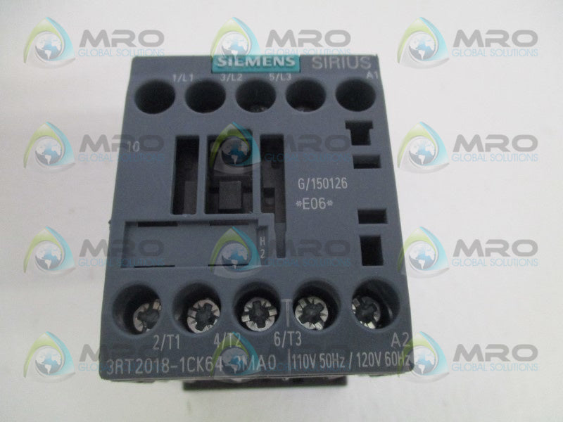 SIEMENS 3RT2018-1CK64-3MA0 CONTACTOR 110/120V (MISSING ACCESSORIES) NSNP