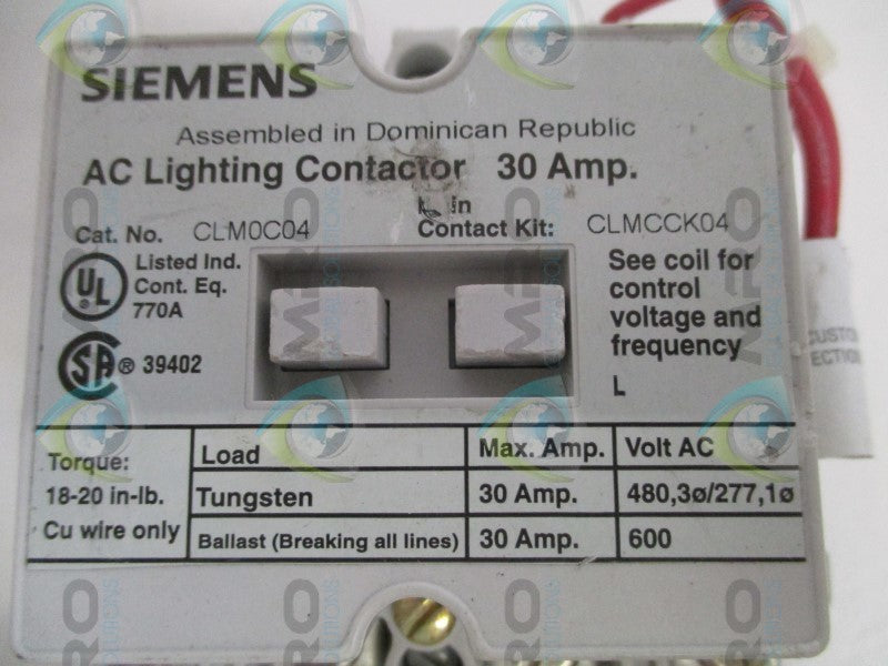 SIEMENS CLM0C04 AC LIGHTING CONTACTOR 110/120V UNMP