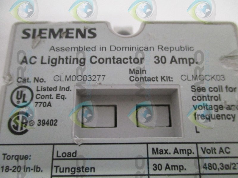 SIEMENS CLM0C03277 AC LIGHTING CONTACTOR UNMP