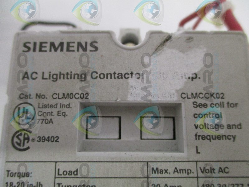 SIEMENS CLM0C02 AC LIGHTING CONTACTOR UNMP
